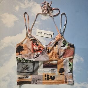 Unique Graphic Crop Top Mesh Bra Crop Top